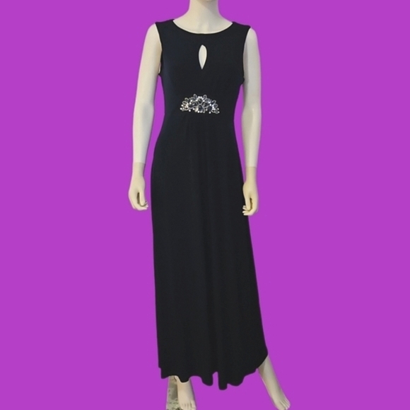 VTG KARIN STEVENS Navy Grecian Sleeveless Keyhole Glam Maxi Dress - Picture 1 of 13